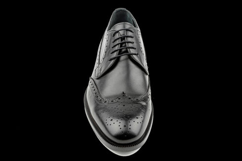 Full Grain Leather Men's Black Wingtip Derby Shoes